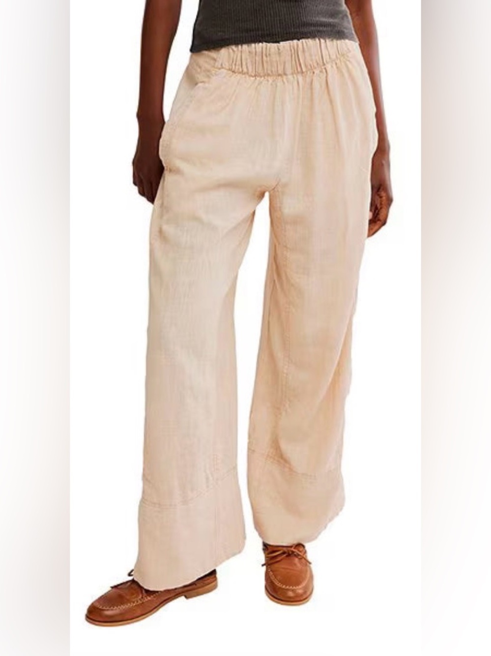 Free People Days End Linen Blend Pull On Pants